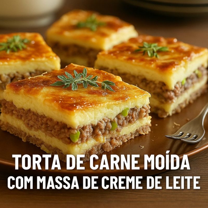torta de carne moída com massa de creme de leite